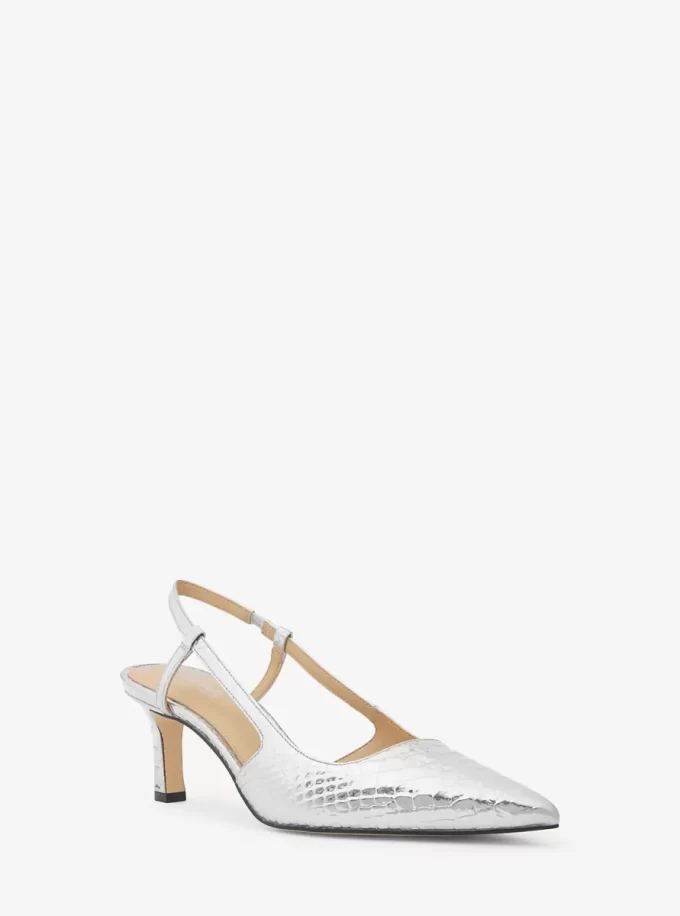 Alora Metallic-Pumps aus schlangengeprägtem Leder mit Fersenriemen