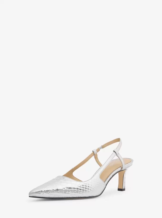 Alora Metallic-Pumps aus schlangengeprägtem Leder mit Fersenriemen