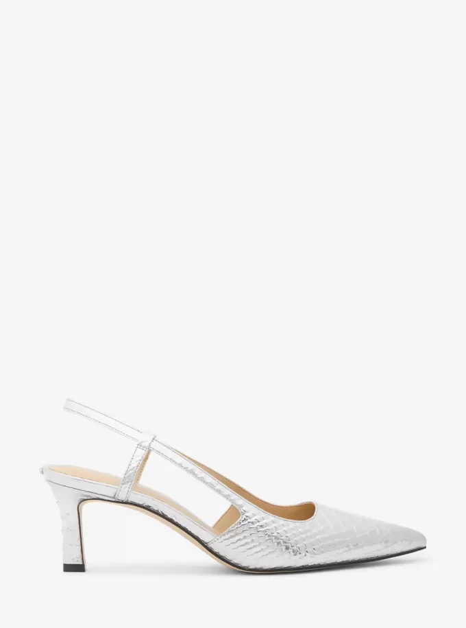Alora Metallic-Pumps aus schlangengeprägtem Leder mit Fersenriemen