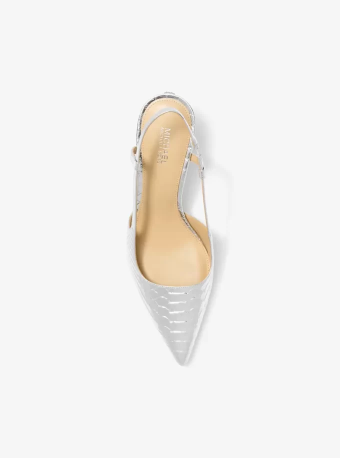 Alora Metallic-Pumps aus schlangengeprägtem Leder mit Fersenriemen