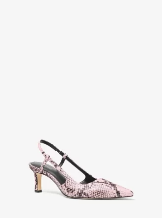 Alora Slingback-Pumps aus Leder mit Schlangenprägung