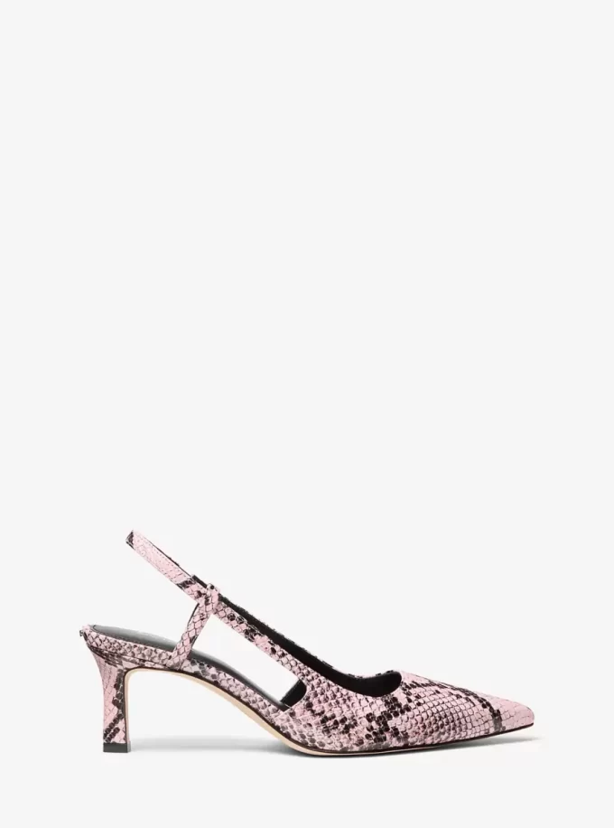 Alora Slingback-Pumps aus Leder mit Schlangenprägung