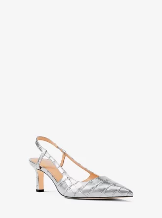 Alora Slingback-Pumps aus metallisch-krokodilledergeprägtem Leder
