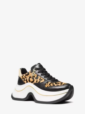 Arla Sneaker aus Kalbsfell und Leder mit Leopardenmuster