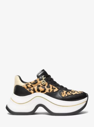 Arla Sneaker aus Kalbsfell und Leder mit Leopardenmuster
