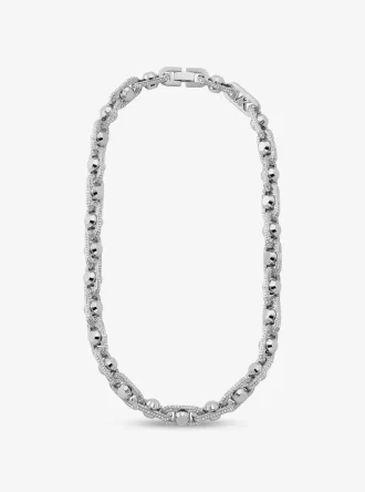 Astor Link Extra-große Halskette aus edelmetallplattiertem Messing mit Pavé-Fassung