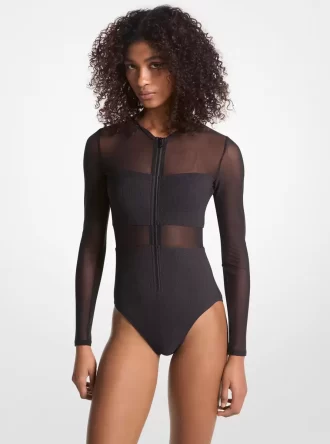 Badeanzug aus dehnbarem Nylon mit Reißverschluss