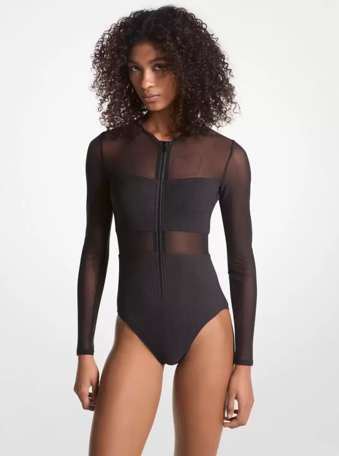 Badeanzug aus dehnbarem Nylon mit Reißverschluss