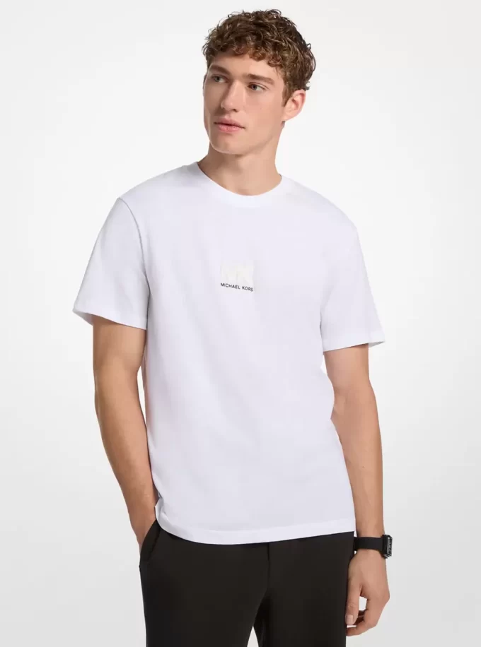 Baumwoll-T-Shirt mit geprägtem Logo und Grafik Baumwoll-T-Shirt mit geprägtem Logo und Grafik