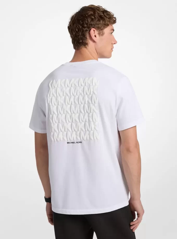 Baumwoll-T-Shirt mit geprägtem Logo und Grafik Baumwoll-T-Shirt mit geprägtem Logo und Grafik