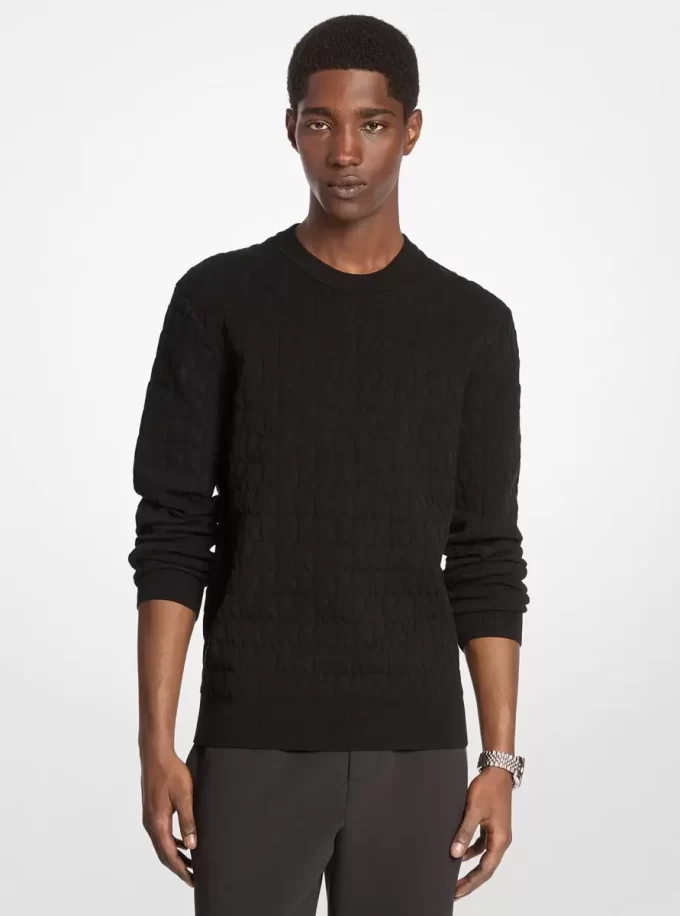 Baumwollpullover mit Logo-Jacquardmuster Baumwollpullover mit Logo-Jacquardmuster