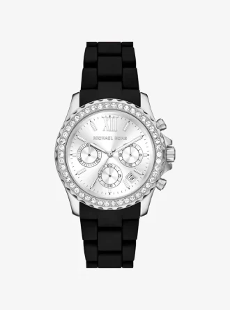 Übergroße Everest Pavé silberfarbene Uhr