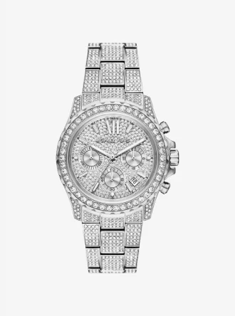 Übergroße Everest Pavé silberfarbene Uhr