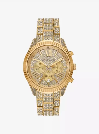 Übergroße Lexington Pavé Goldfarbene Uhr