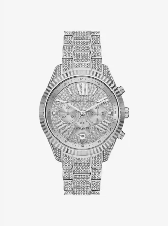 Übergroße Lexington Pavé silberfarbene Uhr
