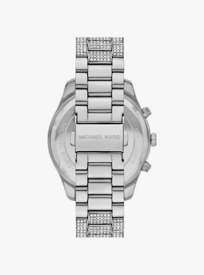 Übergroße Lexington Pavé silberfarbene Uhr