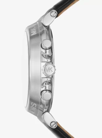 Übergroße Maren-Uhr in Silberoptik mit Lederarmband in Krokodilprägung