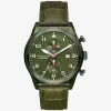 Übergroße Panorama-Uhr aus olivfarbenem Leder mit Krokodilprägung Übergroße Panorama-Uhr aus olivfarbenem Leder mit Krokodilprägung