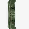 Übergroße Panorama-Uhr aus olivfarbenem Leder mit Krokodilprägung Übergroße Panorama-Uhr aus olivfarbenem Leder mit Krokodilprägung
