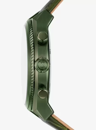 Übergroße Panorama-Uhr aus olivfarbenem Leder mit Krokodilprägung Übergroße Panorama-Uhr aus olivfarbenem Leder mit Krokodilprägung