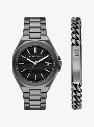Übergroßes Callum Uhren- und Schmuckset in Gunmetal-Optik