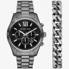 Übergroßes Lexington-Uhren- und Armband-Geschenkset in Gunmetal-Optik