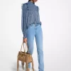 Bluse aus Georgette mit Metallic-Paisley-Print und Smokdetails