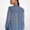 Bluse aus Georgette mit Metallic-Paisley-Print und Smokdetails