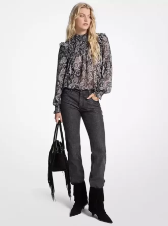 Bluse aus Georgette mit metallischem Paisley-Print