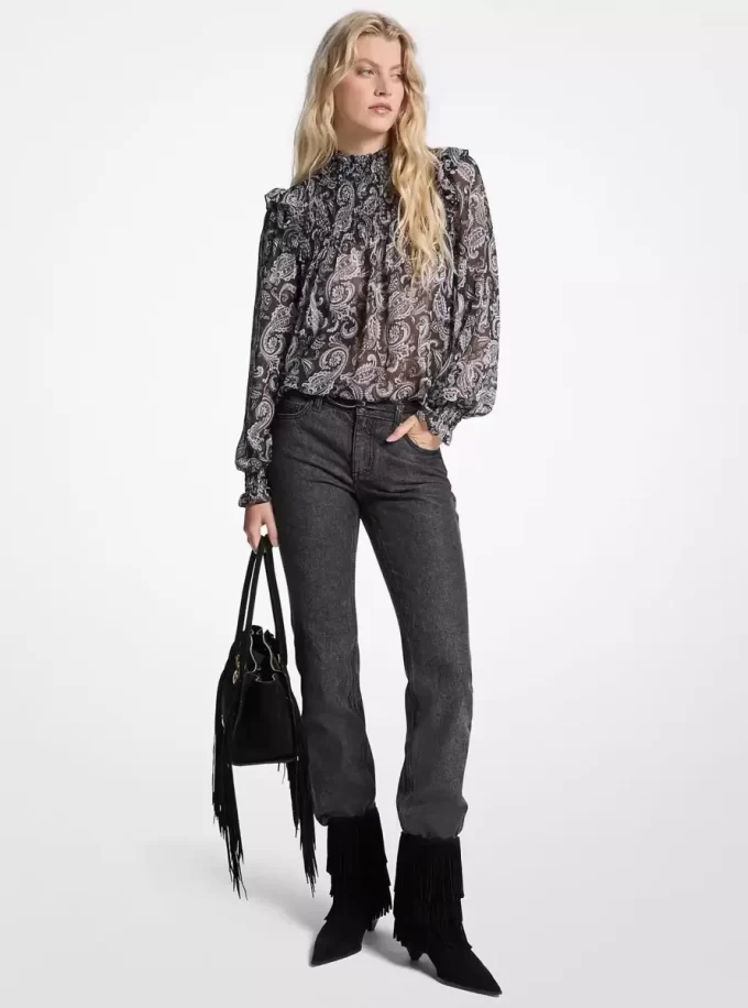 Bluse aus Georgette mit metallischem Paisley-Print Bluse aus Georgette mit metallischem Paisley-Print