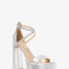 Cami Plateau-Sandalen aus geknacktem Metallic-Leder