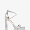 Cami Plateau-Sandalen aus geknacktem Metallic-Leder