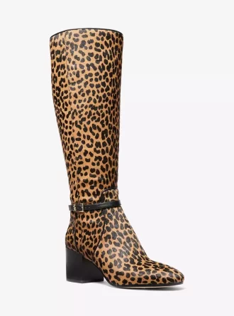 Ella Stiefelette mit Leopardenmuster aus Kalbsfell, weiter Schaft und Blockabsatz