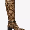 Ella Stiefelette mit Leopardenmuster aus Kalbsfell, weiter Schaft und Blockabsatz