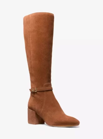 Ella Wildlederstiefel mit Blockabsatz und weitem Schaft