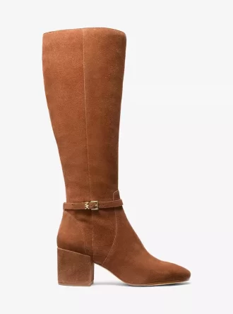 Ella Wildlederstiefel mit Blockabsatz und weitem Schaft