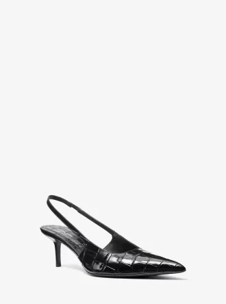 Emma Slingback-Pumps aus Leder mit Krokodilprägung