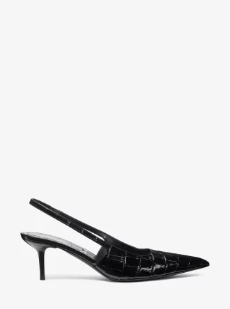 Emma Slingback-Pumps aus Leder mit Krokodilprägung