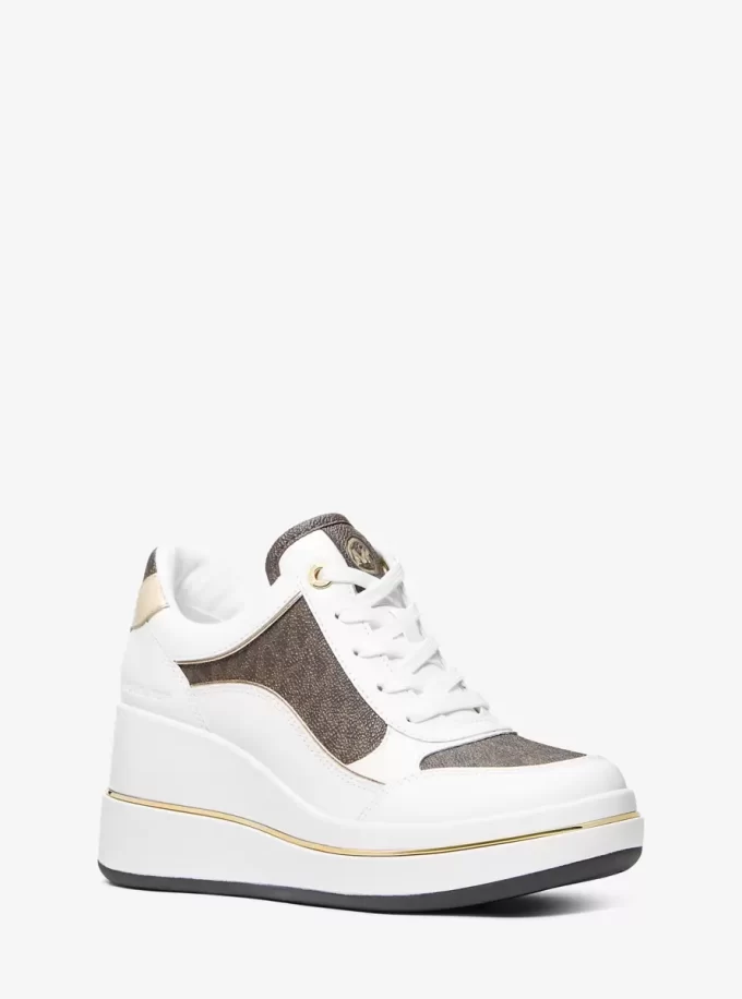 Emmy Signature Logo und Leder-Keilsohlen-Sneaker