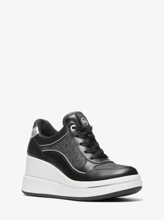 Emmy Signature Logo und Leder-Keilsohlen-Sneaker