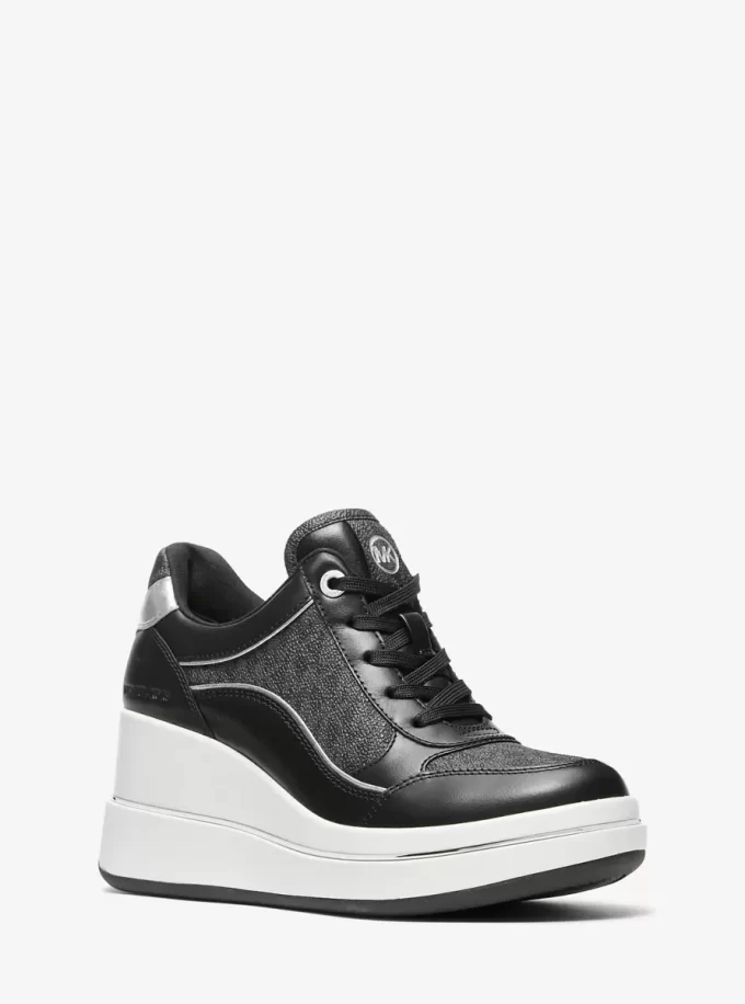 Emmy Signature Logo und Leder-Keilsohlen-Sneaker