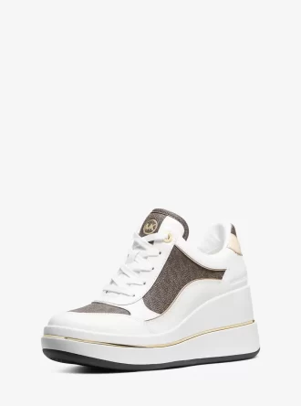 Emmy Signature Logo und Leder-Keilsohlen-Sneaker