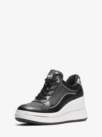 Emmy Signature Logo und Leder-Keilsohlen-Sneaker