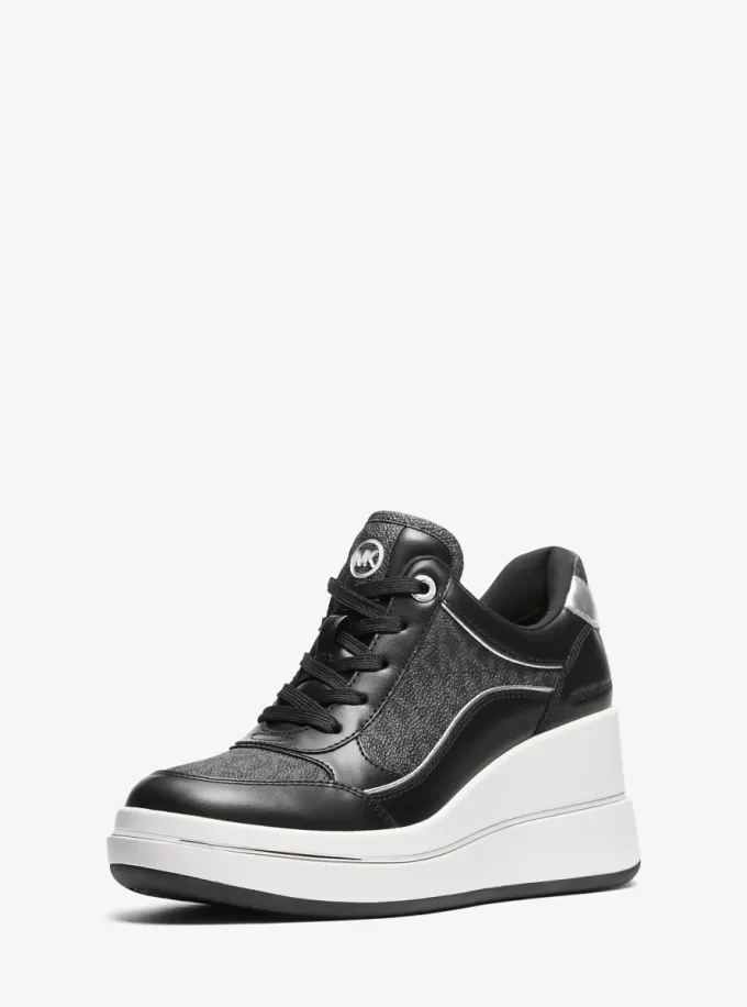 Emmy Signature Logo und Leder-Keilsohlen-Sneaker