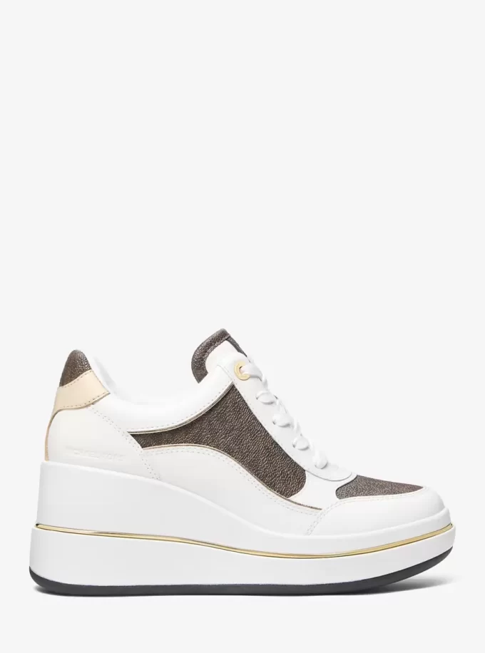Emmy Signature Logo und Leder-Keilsohlen-Sneaker