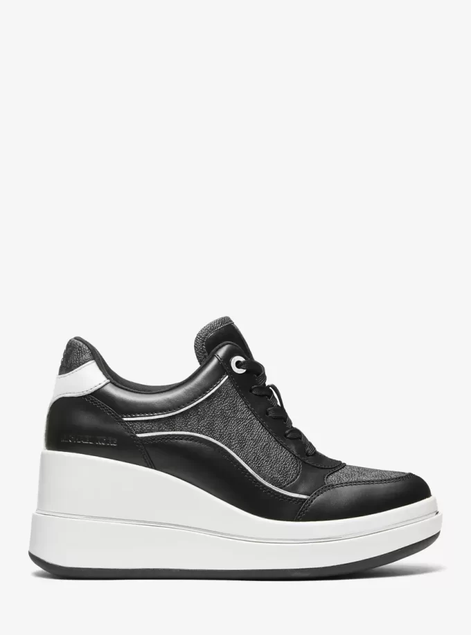 Emmy Signature Logo und Leder-Keilsohlen-Sneaker
