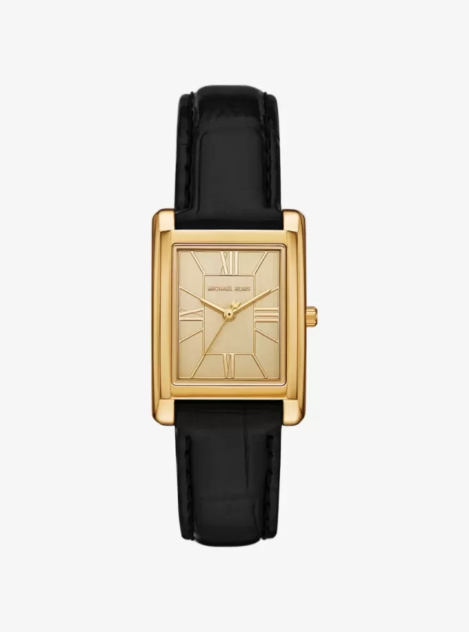 Essex Goldfarbene und mit Krokodilprägung versehene Lederuhr