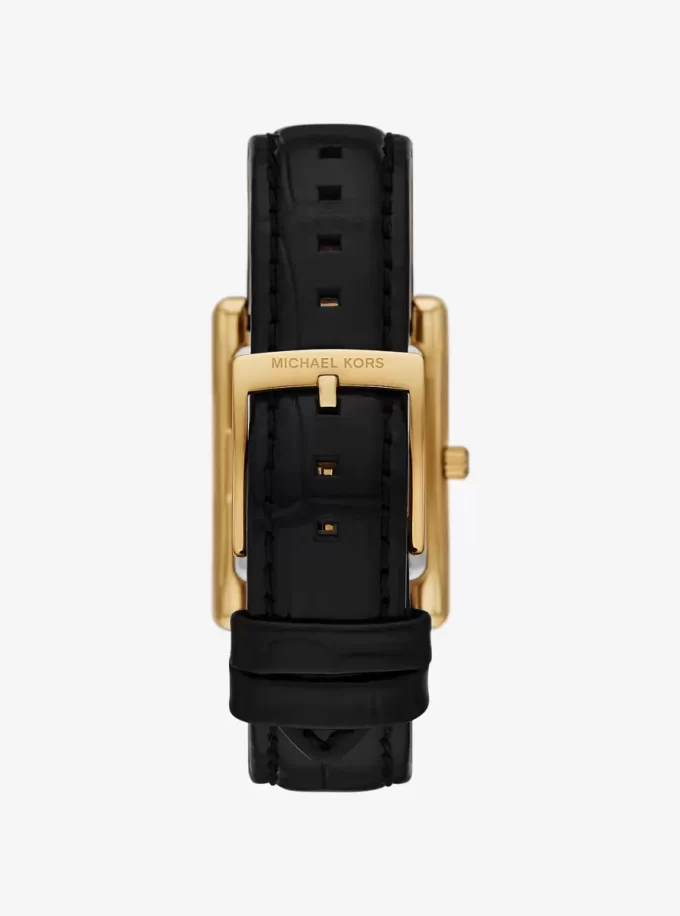 Essex Goldfarbene und mit Krokodilprägung versehene Lederuhr