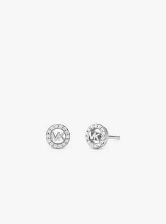 Fulton Ohrstecker mit Logo-Anhänger aus edelmetallplattiertem Sterlingsilber im Pavé-Stil