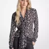 Georgette-Bluse mit Blumenmuster und Bindekragen